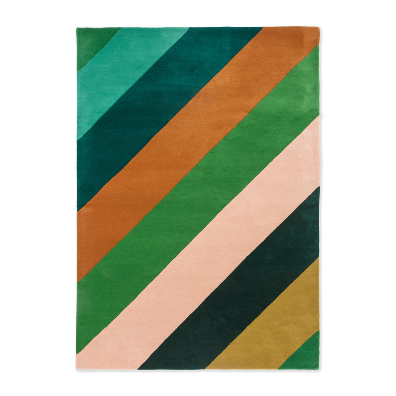 Hand Tufted Wool Striped Area Rug in Emerald/Ambe/Blue, Rectangle 8'2" x 11'6"