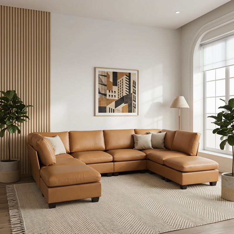 8-Pieces Faux Leather Sectional Sofa With two Ottoman Modular