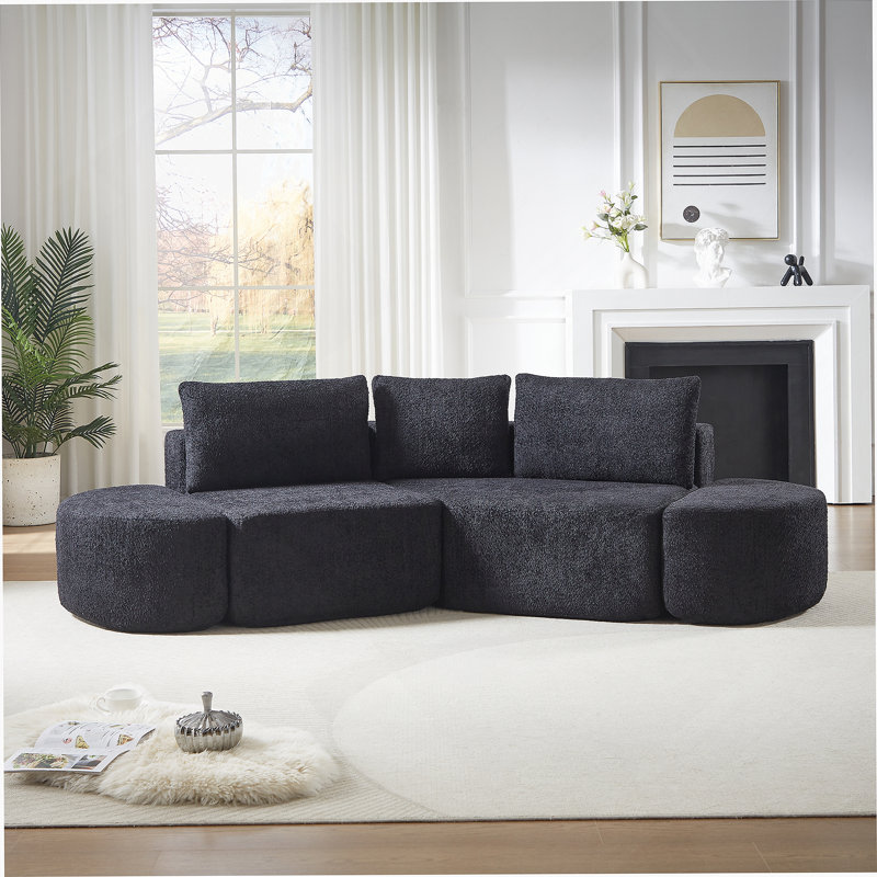 Boneless 106.3-Inch V-Shaped Modular Sofa Set With Chenille Fabric, Throw Pillows And Curved Ottomans For Versatile Seating Solutions.