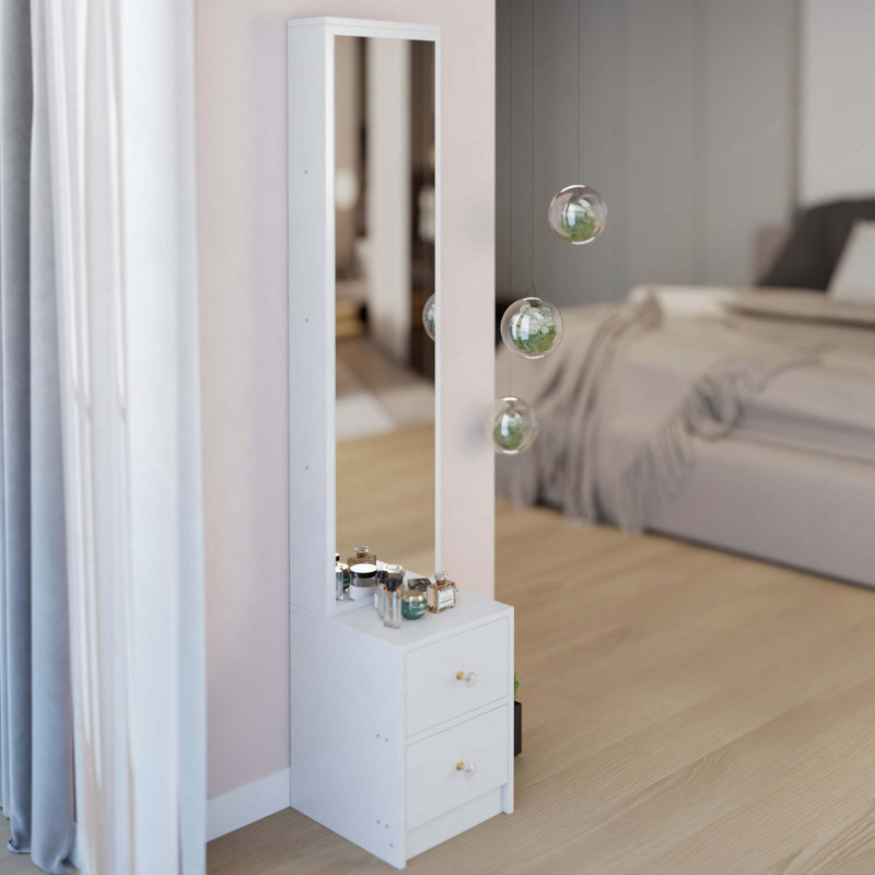 Armoire à miroir pleine grandeur 63 pouces avec rangement multicouche, design minimaliste, Blanc