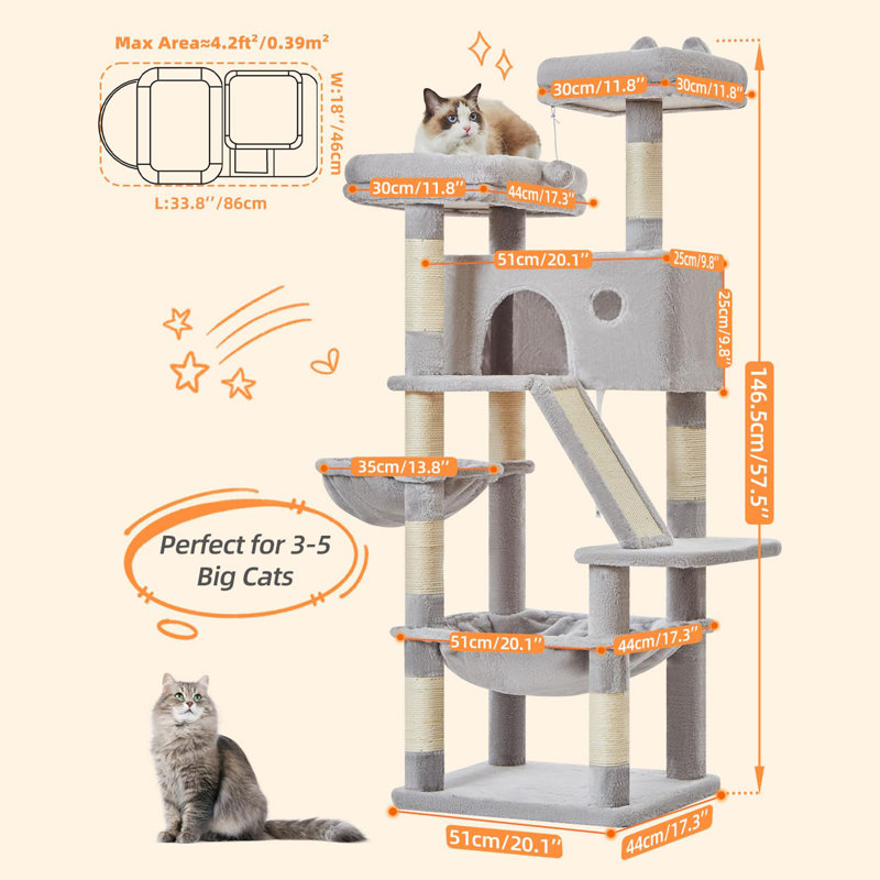 146.5cm H Cat Tree, Light Grey