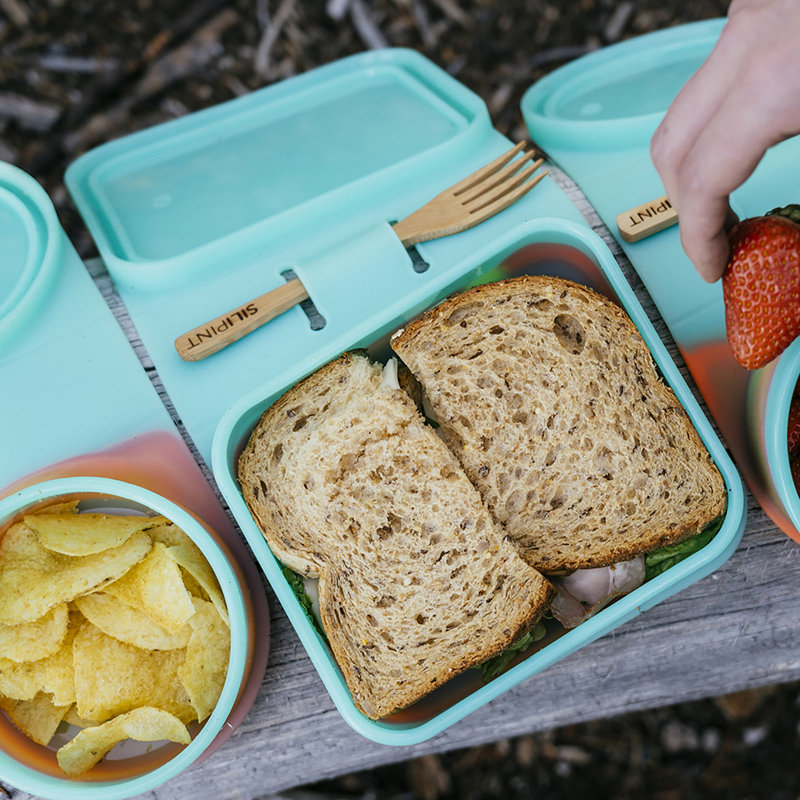 Silipint: silicone Go Go Bols: paquet de 2 Taille du sandwich: Aurora - incassable, micro-ondes, flexible, couvercle attaché, voyage