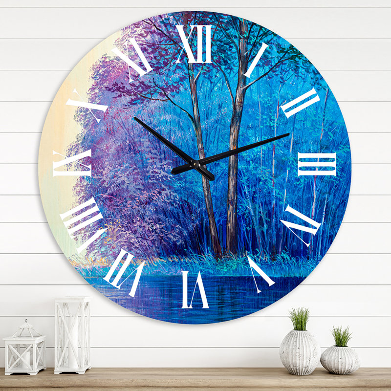 Horloge murale colorée Happy Trees pendant Sunsrise VII, Grand