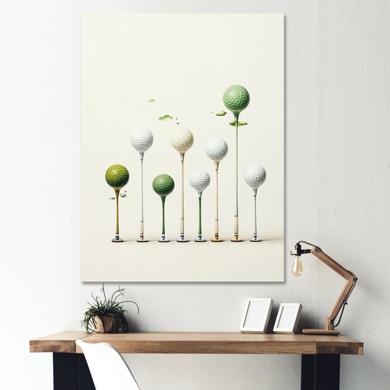 Caidy Minimalisme Golf Tees V - art mural golf, H 32 po x l 16 po x P 1 po, Toile tendue