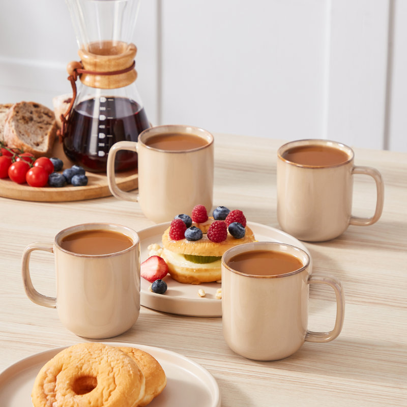 Stoneware Coffee Cup, Set of 4, Brown, 360ml
