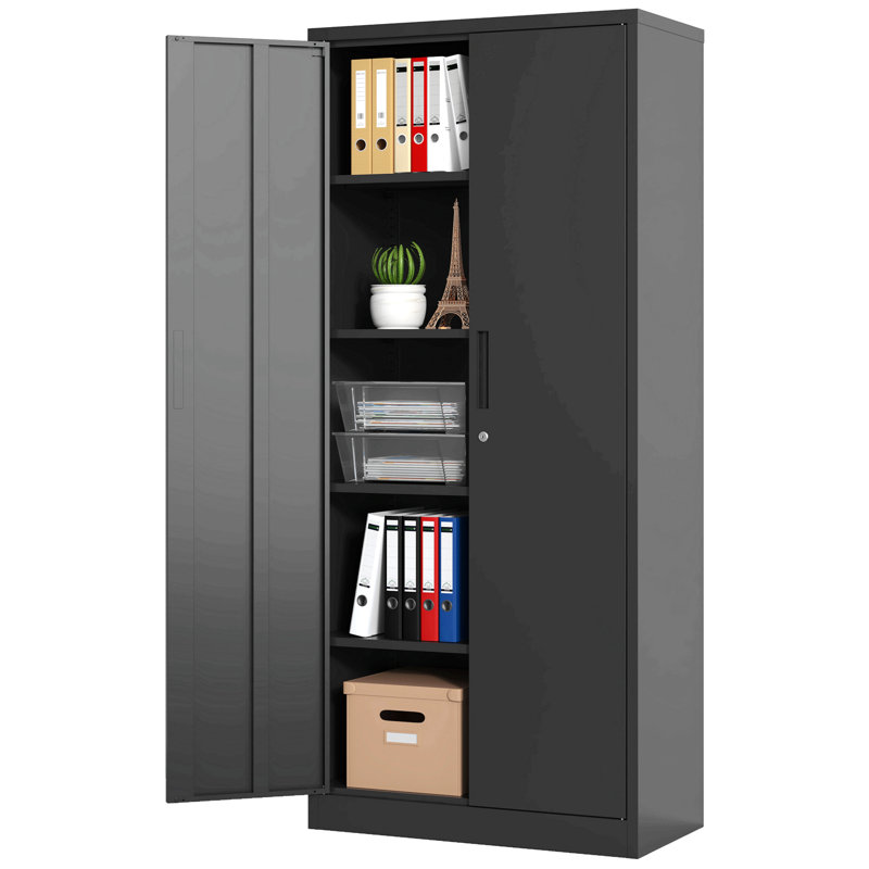 Armoire de rangement en métal pour le garage, armoire verrouillable en acier noir avec portes et tablettes, grands classeurs pour les systèmes de rangement de garage, classeur verrouillable pour le bureau personnel, salle de classe / garde-manger