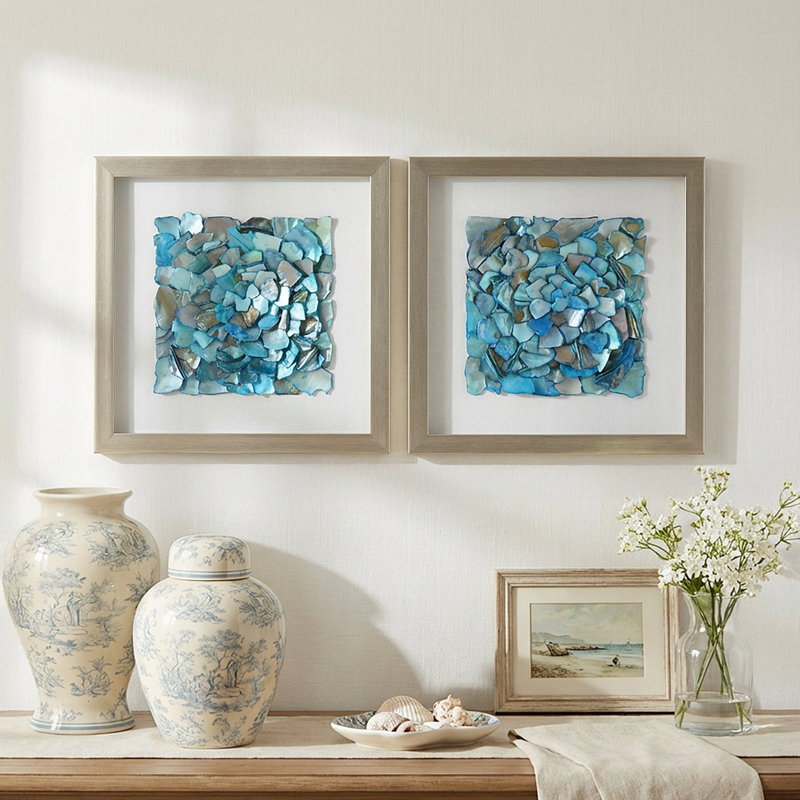 Ensemble de panneaux muraux Khyzer, Aqua Teal Turquoise/Square Seashell