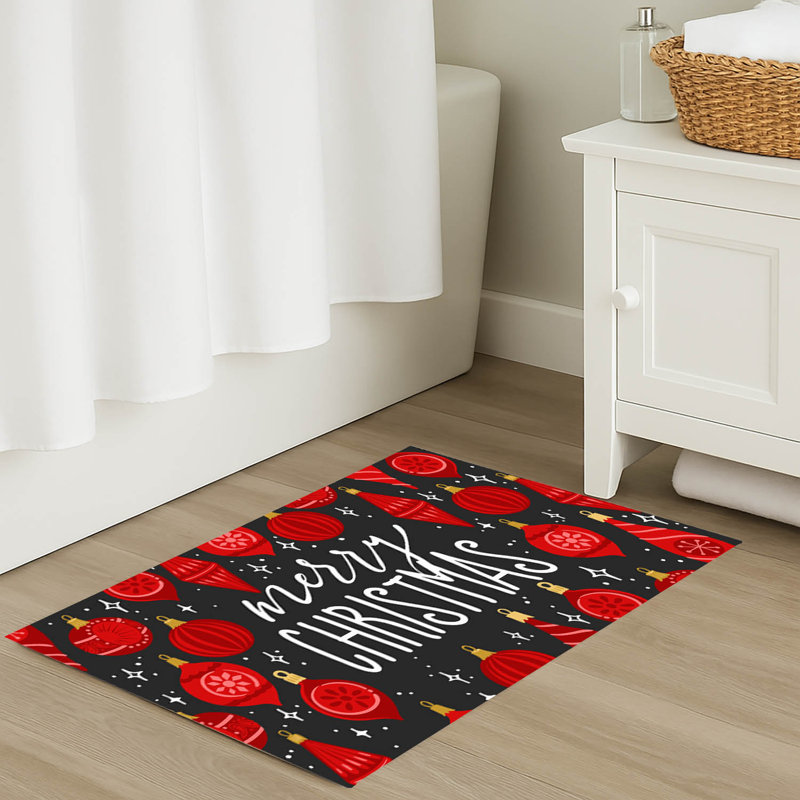 Tapis de bain Ornaments Merry Christmas Holiday, Gris anthracite, Simple - L 34 po x l 21 po