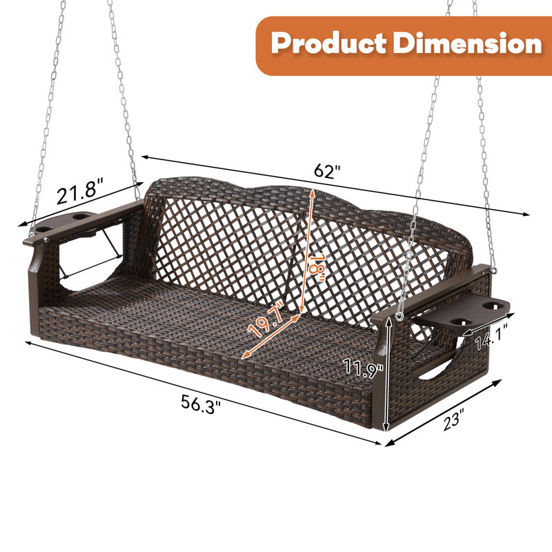 Winston Porter Seat Porch Swing Wicker Patio Swing With Cup