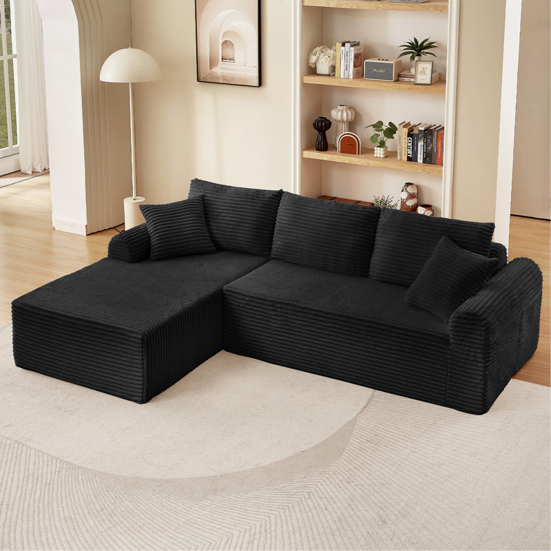 Ensemble de chaise longue à compression complète - Canapé modulaire en velours côtelé avec accoudoirs arqués, base antidérapante, comprend 3 coussins de dossier et 2 coussins décoratifs, canapé de chaise longue droite