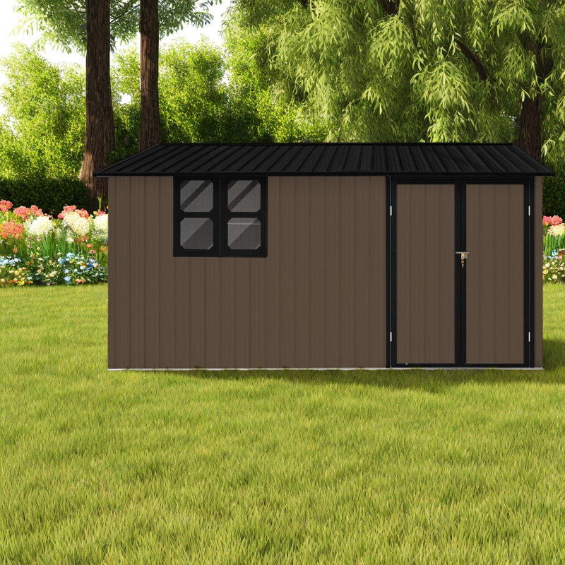 Remises spacieuses en métal, conception brune durable pour le rangement extérieur