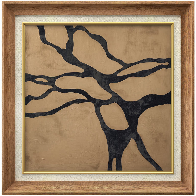 «Minimalist Abstract Black Tree Branches on Beige», reproduction d'art encadrée sur papier, H 26 po x l 26 po x P 1,5 po
