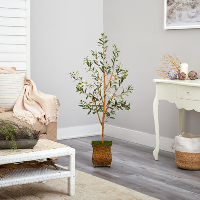 50'' Faux Olive Tree Tree in Metal Decorative Vase