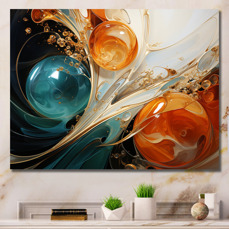 Tempête blanche blanche, bleue et orange - Peinture abstraite, art mural, Toile tendue, H 34 po x l 44 po x P 1,5 po