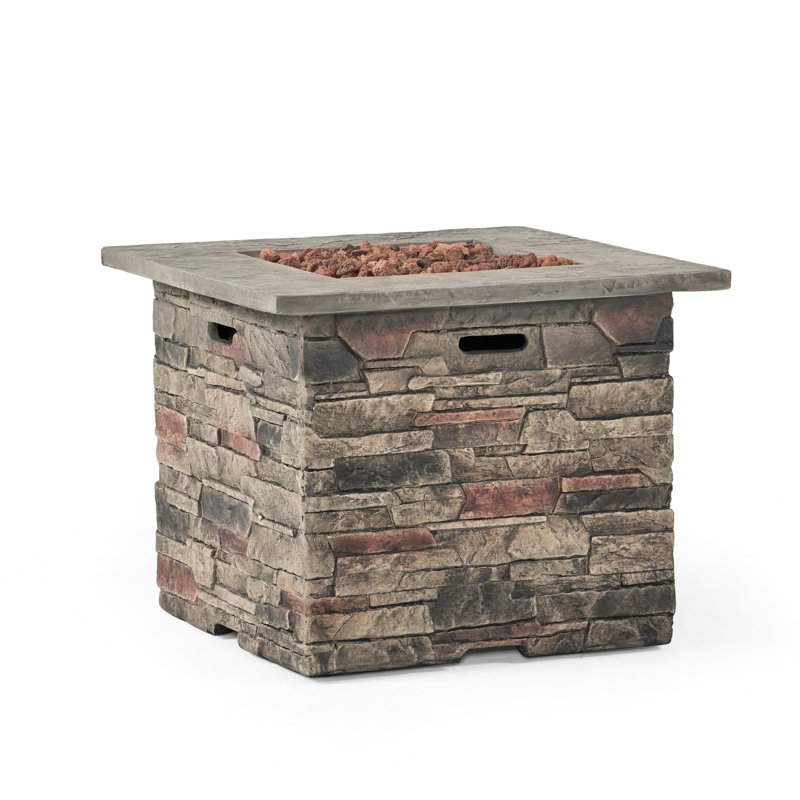 32'' Square Fire Pit, 40,000 , Lightweight Concrete, Grey Top Look Design