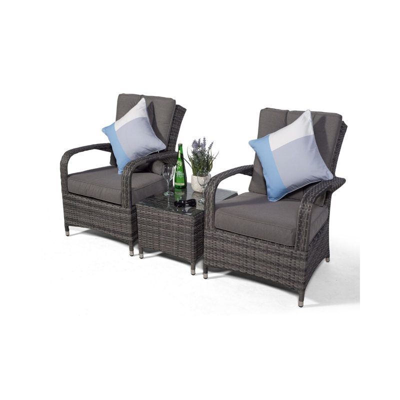 2 Seater Rattan Conversation Set, Dark Grey, Dark Grey