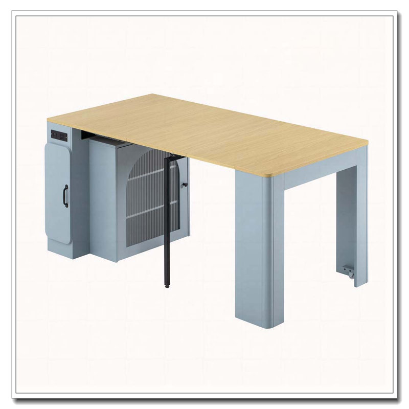 Table de salle à manger extensible avec 3 rallonges amovibles et armoire compacte, Bleu
