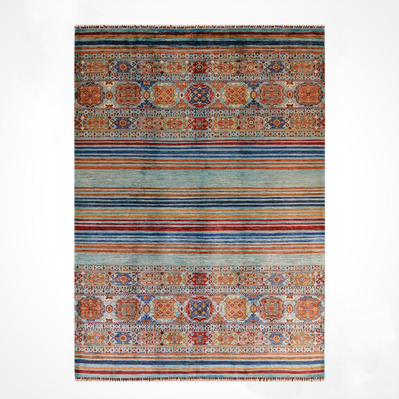 Tapis bleu sarcelle en laine et coton Original