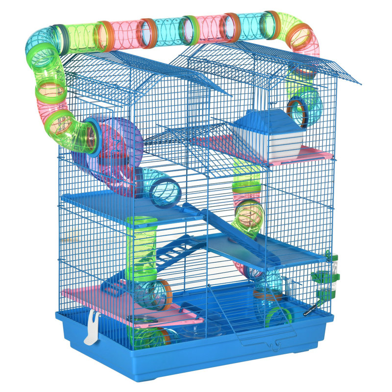 Pattie 5 Tiers Hamster Cage Animal Travel Carrier Habitat with Dishes Blue