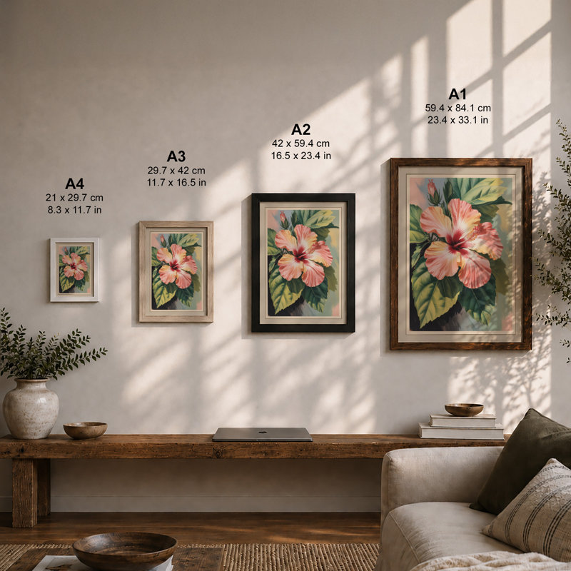 Hibiscus in Bloom Botanical - Framed Print, A3 - 42.0 x 29.7 cm, Unframed