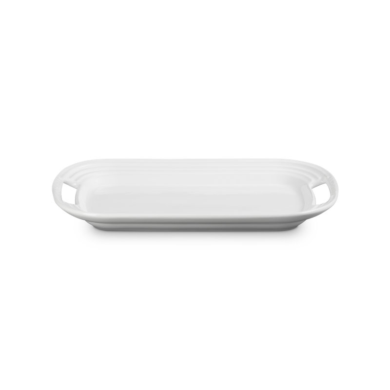 Le Creuset Stoneware Serving Platter, 14 In. - Cerise, White