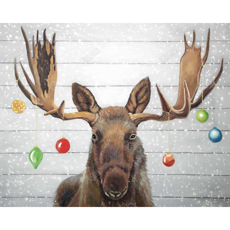 Moose Has Christmas Balls Print On Canvas