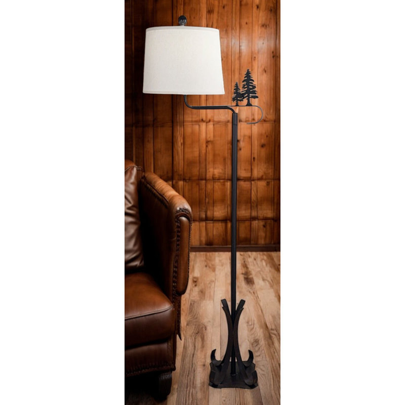 Burnt Sienna Iron Swing Arm Floor Lamp with Pine Trees