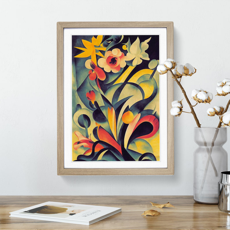 Abstract Flowers No.1 1 Piece Single Picture Frame Wall Art, 34cm H x 25cm W x 2cm D, Oak