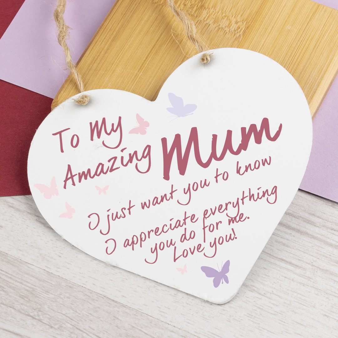 WOODEN HEART PLAQUE AMAZING MUM