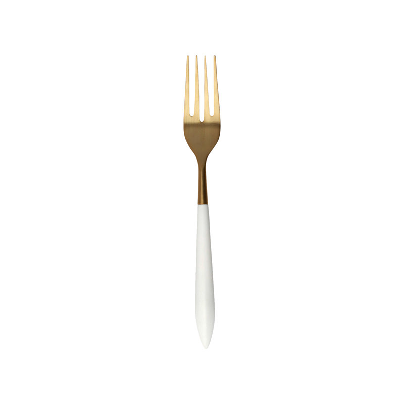 Ares Stainless Steel Serving Fork, White/Brushed Gold