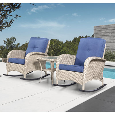 Gaetanino Wicker Rattan Outdoor Rocking Chair Set with Side Table (2 chairs and 1 side table) by Red Barrel Studio