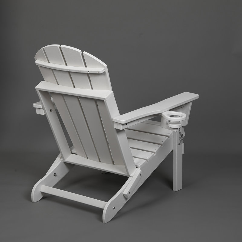 HDPE Folding Adirondack Chair With Dual Cup Holder - Composite Adirondack Chair With Wood Texture- White, White
