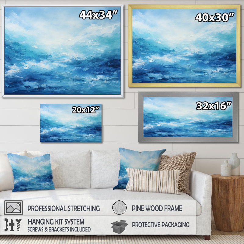 «Blue Infinity Of The Ocean II», art sur toile océan, H 24 po x l 32 po x P 1 po, Cadre flottant noir