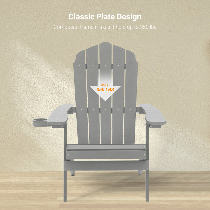 Sam Weather-Resistant Foldable Outdoor Adirondack Chair, Light Grey