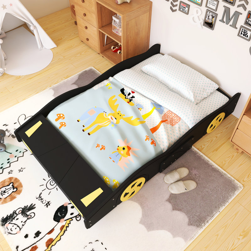 Wood Frame Full Size Race Car-Shaped Platform Bed With Storage, Black, Full