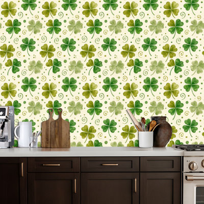 Peel and Stick Wallpaper Four Leaf Green botanical green yellow floral Contact Paper Removable Self Adhesive Wall Mural Wall Decor for Bedroom Kitchen Cabinets 24in x 118in
