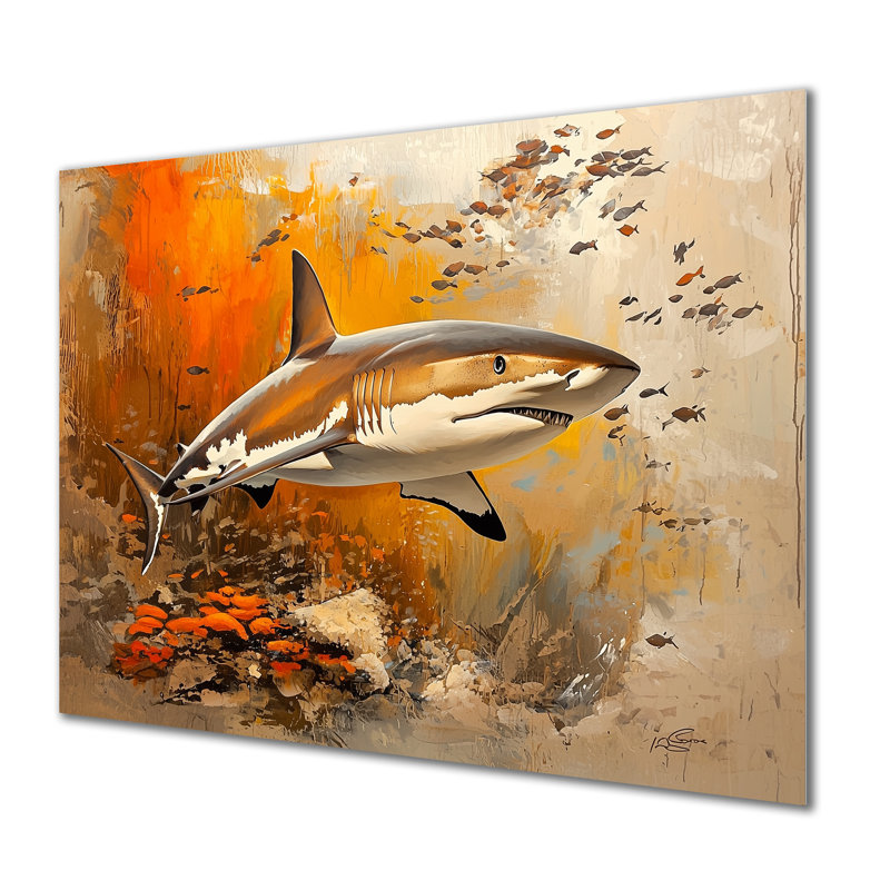Swimming Beige Shark Resilience III - Animals Metal Wall Decor, Shark Metal Print, 30" H x 40" W