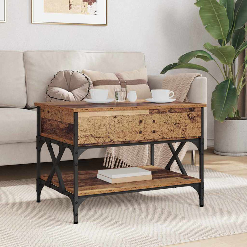 Lift Top Coffee Table with Storage, Old Wood, 50cm. H x 70cm. L x 50cm. W