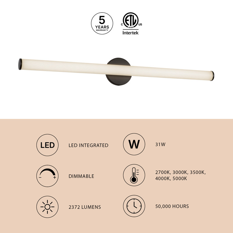 Vire 36-in Black dimmable LED Wall Sconce, Matte Black