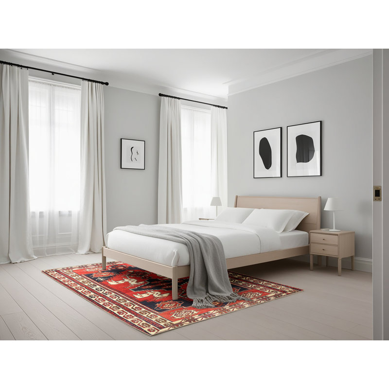 Tapis traditionnel rouge / noir / beige, Rectangle 5 pi x 7 pi