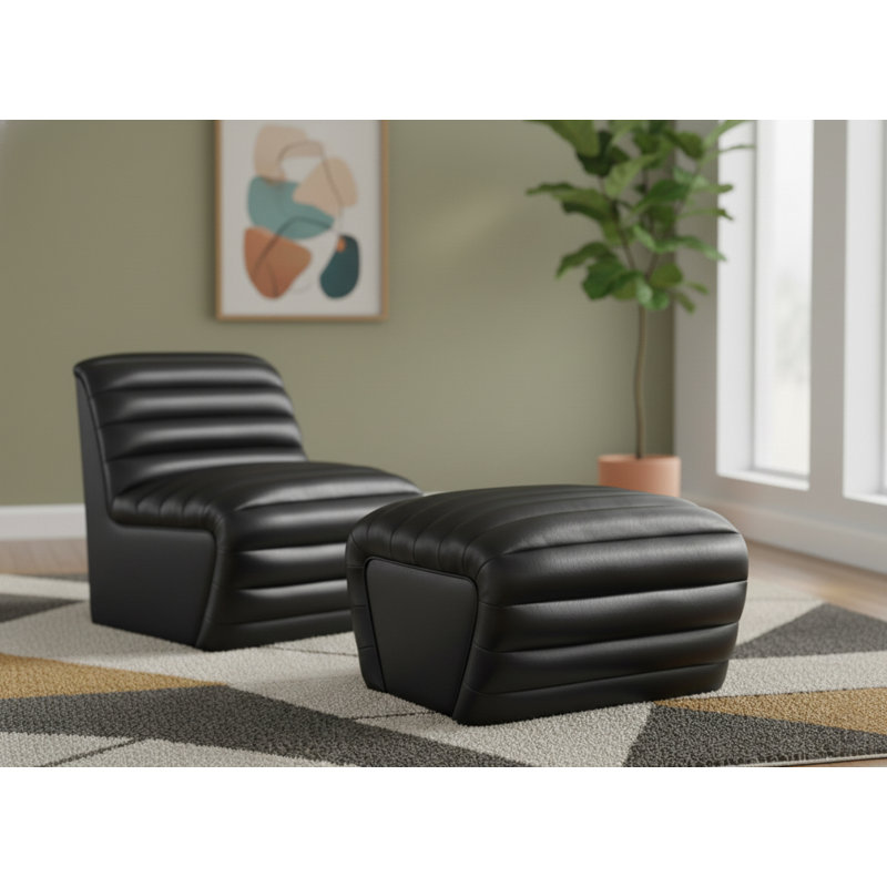 Haowen Haowenn Leather Ottoman, Black Vegan Leather