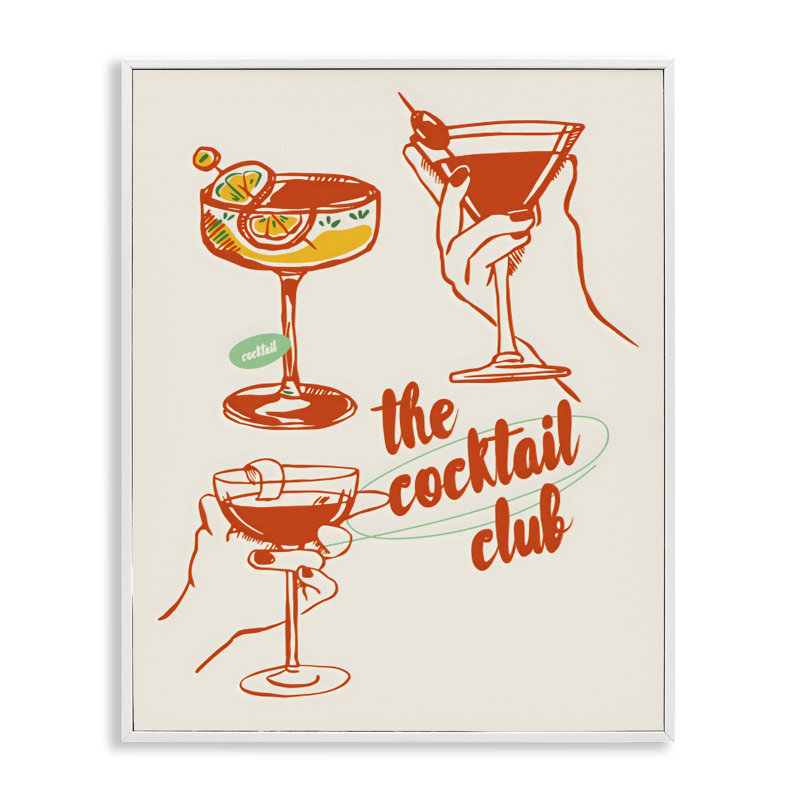 Verres à cocktail Cocktail Club, estampe numérique, design par The Prints Vibe, 14 x 11, Coastal White Giclee Framed