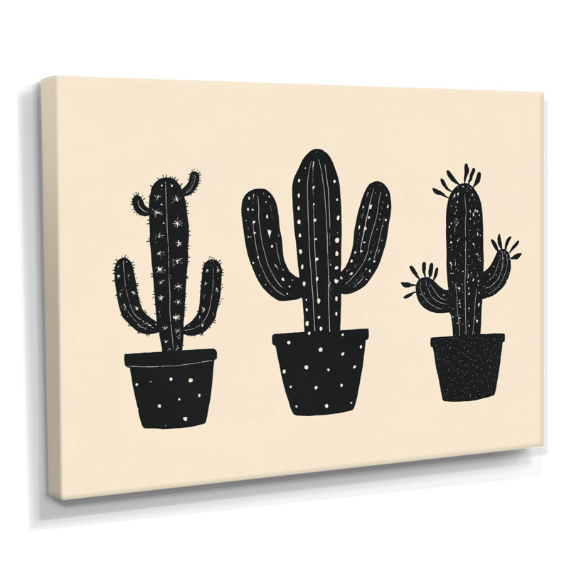 «Minimal Cactus Form I - Black Desert», art mural encadré, H 16 po x l 32 po, Toile tendue