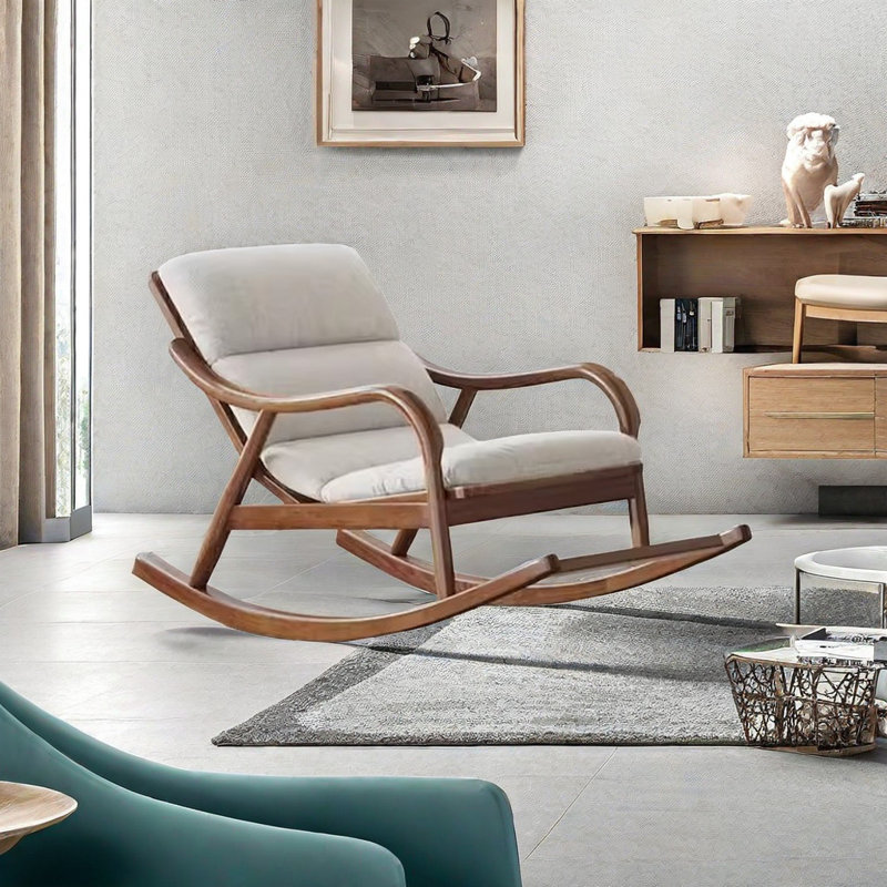 Chaise berçante en bois massif Nordic, Blanc cassé