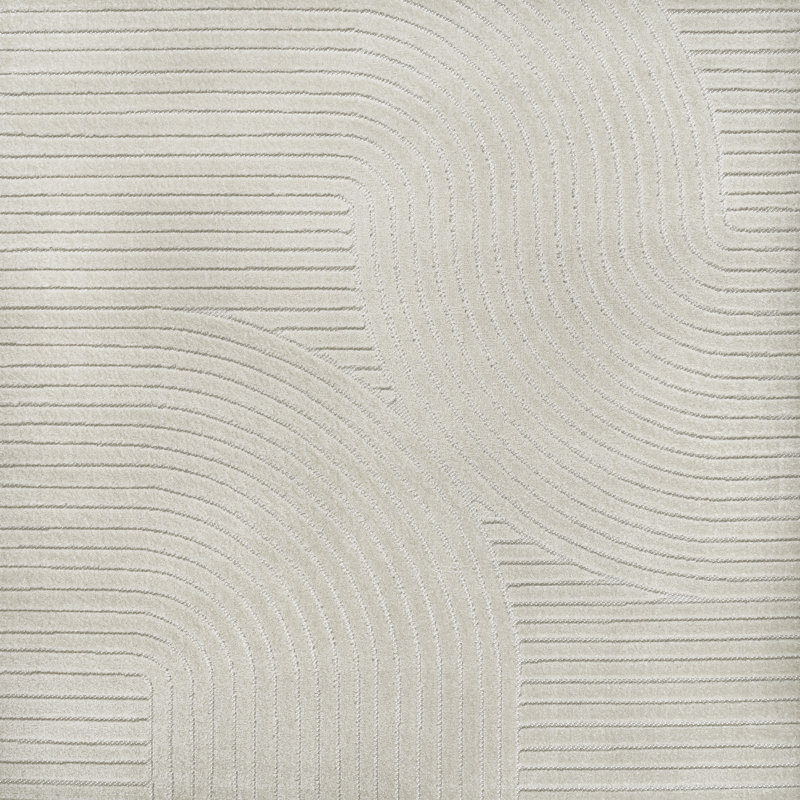 Tapis d'intérieur / extérieur à motif géométrique ivoire / crème Atzi, Carré 7 pi 9 po