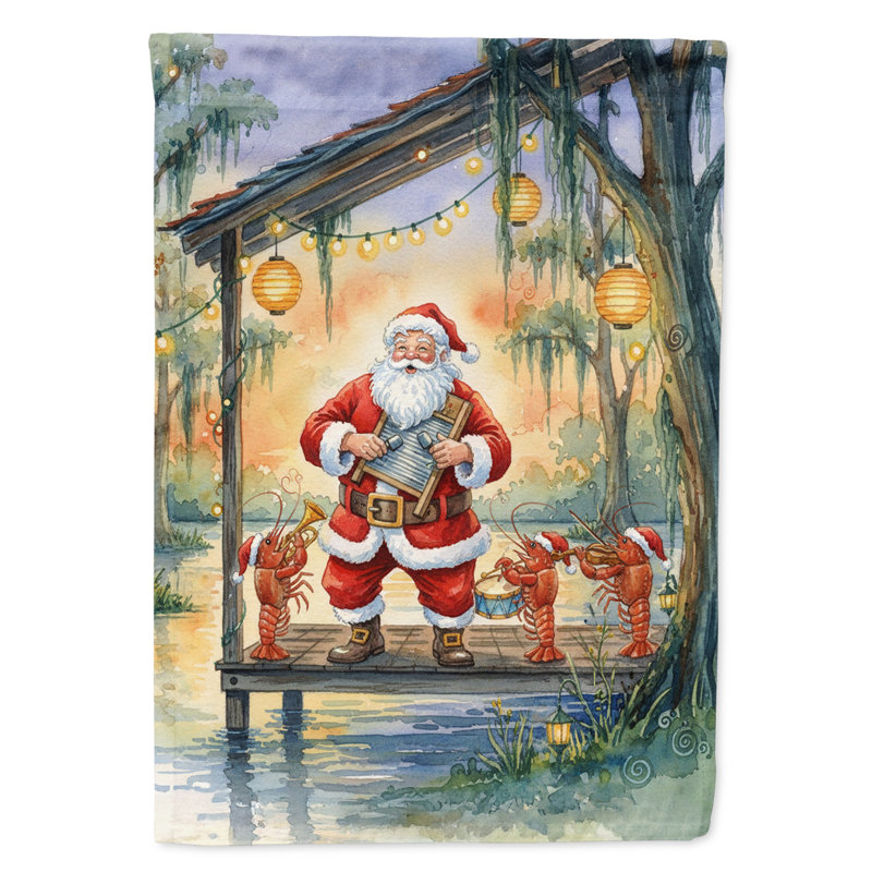 Drapeau du jardin de Noël Cajun Père Noël et la langouste, Taille du jardin, Père Noël Cajun et la bande de langoustes