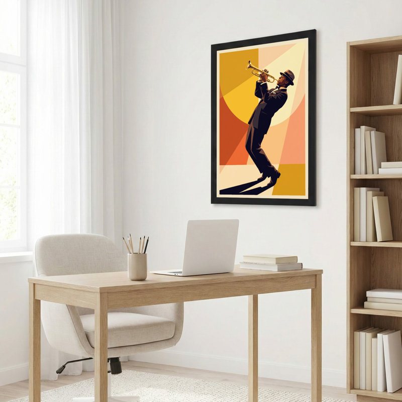 Toile noire encadrée en bois noir pour salon, chambre à coucher, bureau ou vestibule - décoration murale décorative avec musique jazz