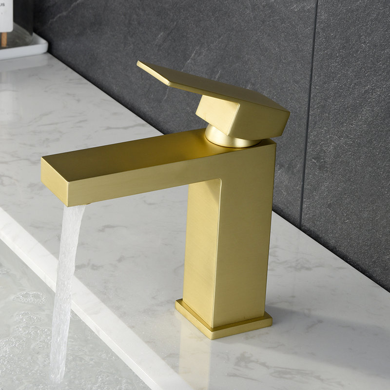 Robinet de salle de bain moderne en or - Robinet de lavabo en céramique à fixation sur le comptoir et facile à ajuster