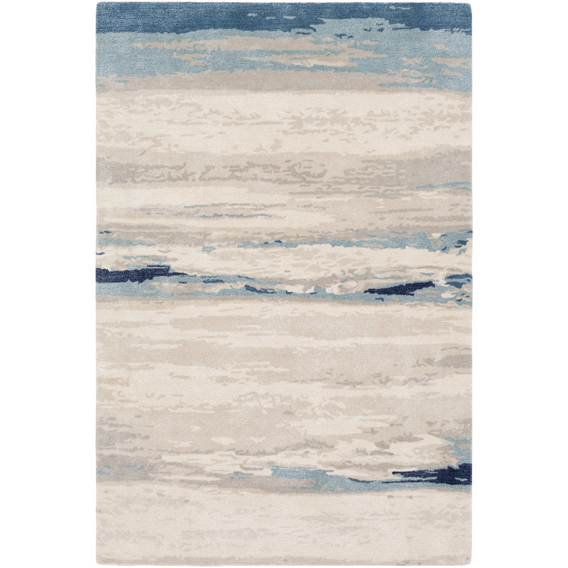 Tapis bleu / beige à motif abstrait touffeté à la main Carnkirk, Rectangle 12 pi x 15 pi
