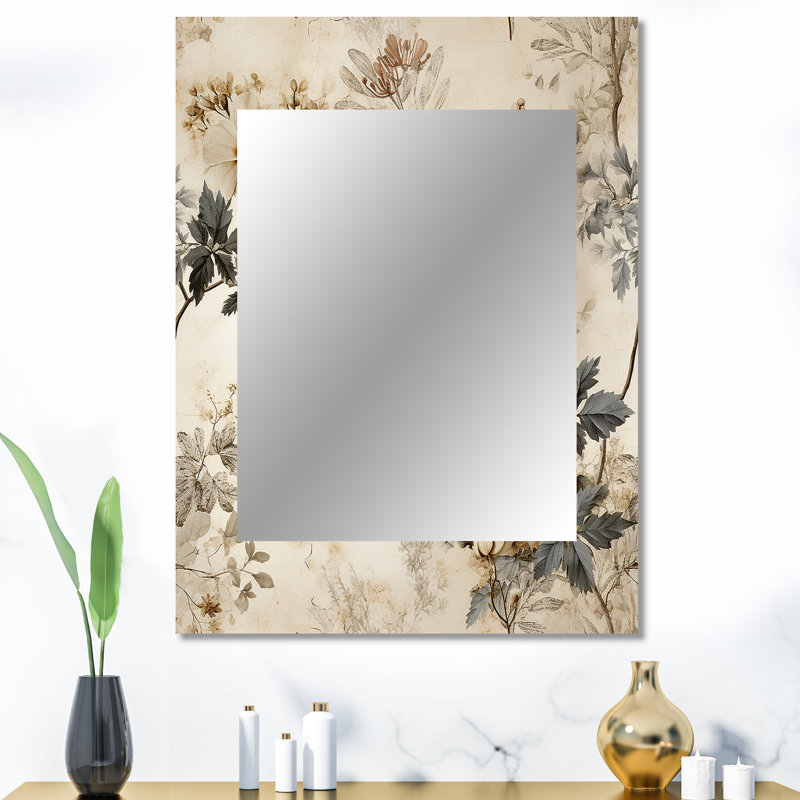 Vintage Beige Floral Countryhome Charm - Floral Decorative Wall Mirror, Floral Large Mirror, Printed Metal Art, 40" x 30"